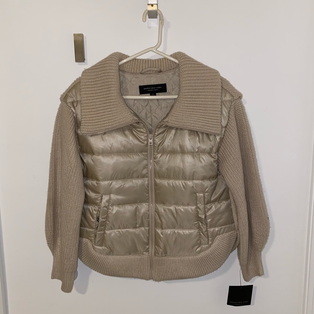 Beige Puffer Knitted Blend Jacket